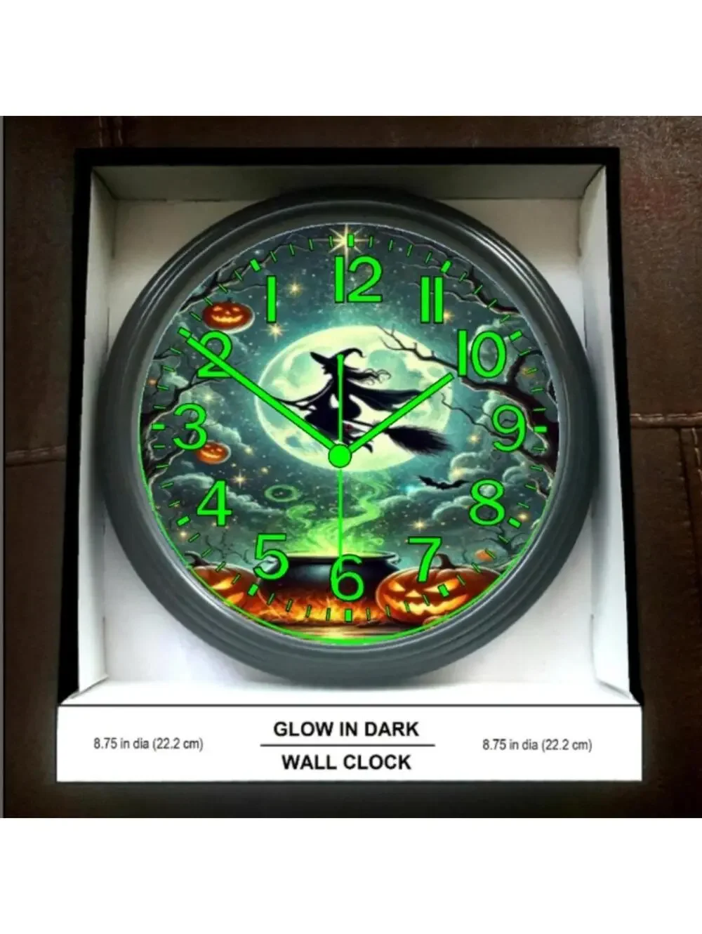 REVERSE TICKING CLOCK  Halloween Glow In The Dark Wall Clock New!